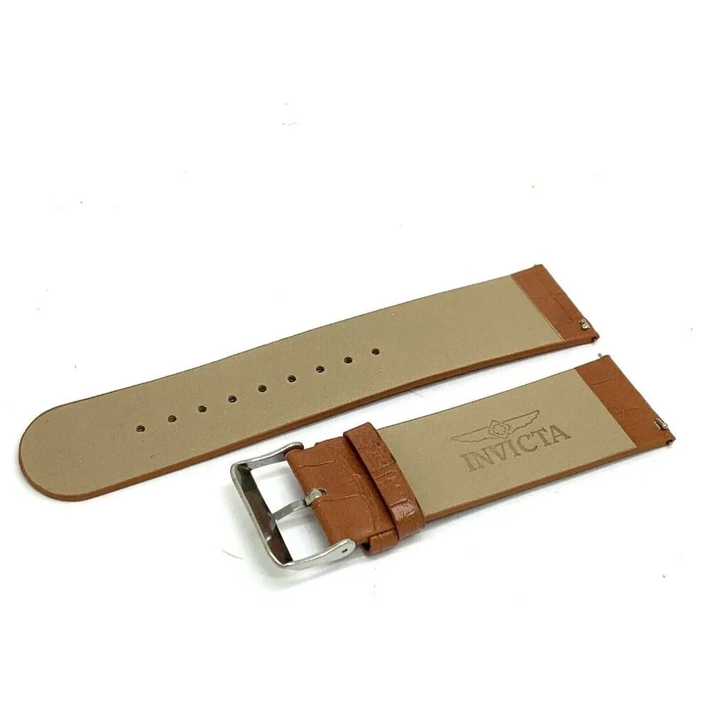 Invicta Watch Replacement Band Brown Leather 26mm Lug Silver Tone Steel …